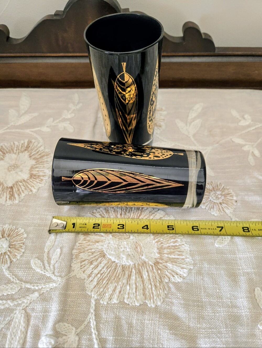 Mid Century Set Of 2 Highball Glasses Black And Gold - Picture 5 of 5